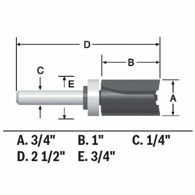 Bosch Mèche droite 3/4 po x 1 po à pointe en carbure et 2 flûtes à roulement supérieur