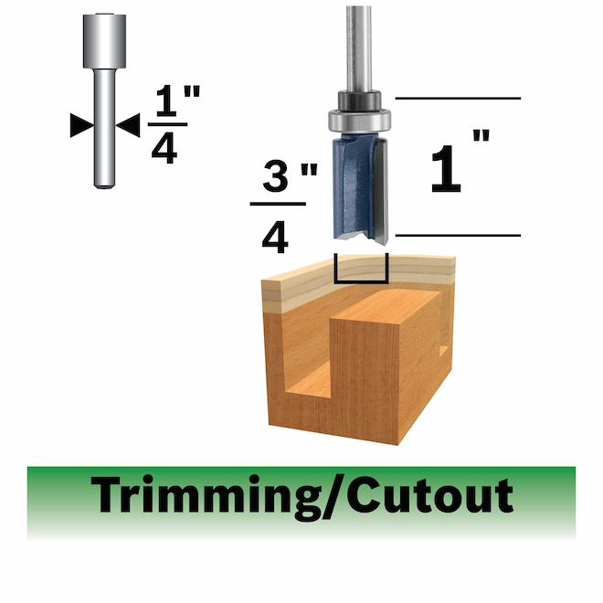 Bosch 3/4-in x 1-in Carbide-Tipped 2-Flute Top Bearing Straight Trim Bit