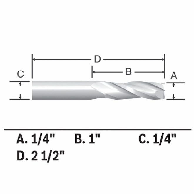 Bosch 1 4 in x 1 in Solid Carbide 2 Flute Upcut Spiral Bit 85911MC