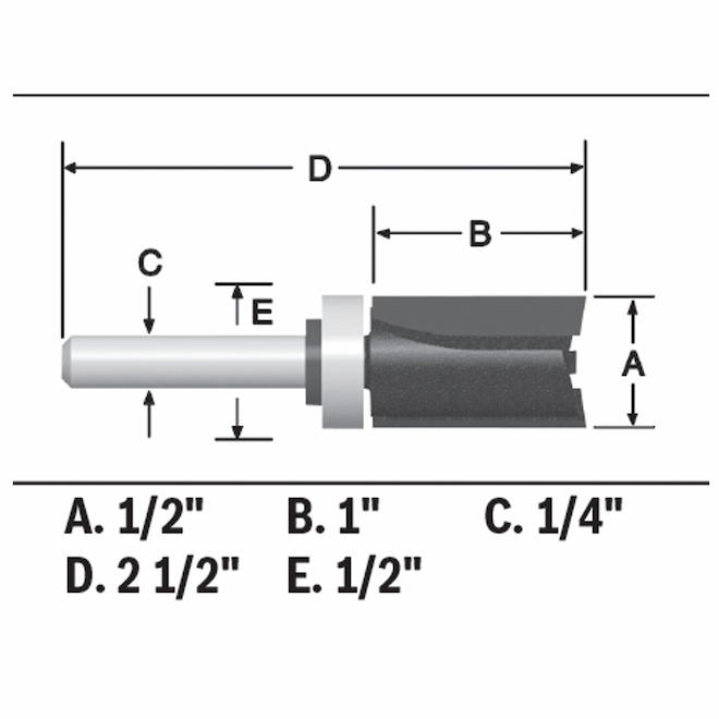 Bosch 1/2-in x 1-in Carbide-Tipped 2-Flute Top-Bearing Straight Trim Bit