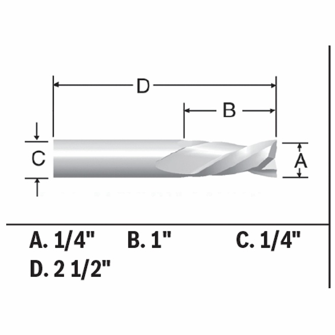 Bosch 1/4-in x 1-in Solid Carbide 2-Flute Downcut Spiral Bit