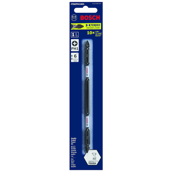 Bosch Impact Tough 6-in 1/4-in Double Ended Hex #1 Screwdriver Bit