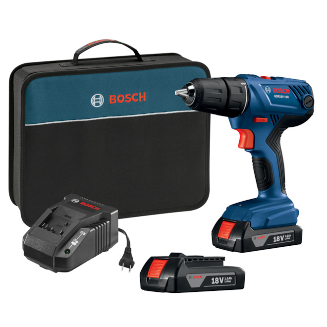 Bosch 18-Volt 1/2-in Cordless Drill with Batteries and Charger - 21-Clutch Setting - Built-In LED Light - Variable Speed