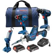 Bosch 18-Volt 4-Tool Combo Kit with Batteries and Charger - Bright LED Light - Lightweight - Variable Speed