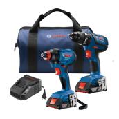Bosch 2-Tool Combo Kit with Batteries and Charger - Brushless Motor - Built-In LED Light