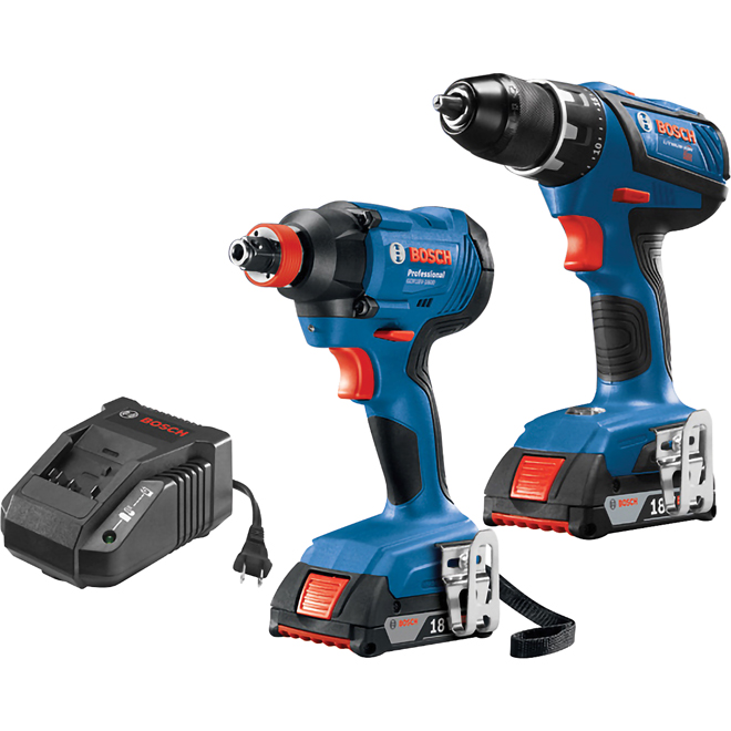 Bosch 2-Tool Combo Kit with Batteries and Charger - Brushless Motor - Built-In LED Light