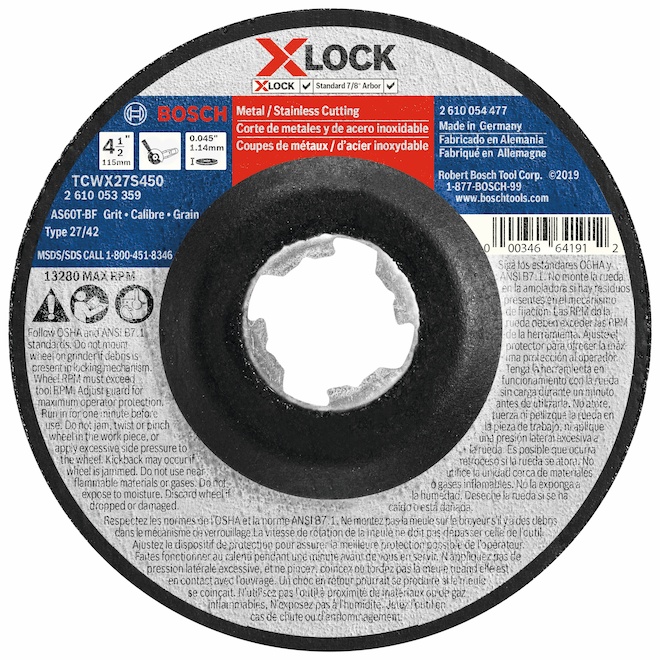 Bosch 4-1/2 In. x 0.045 In. X-LOCK Arbor Type 27A (ISO 42) 60 Grit Fast Metal/Stainless Cutting Abrasive Wheel