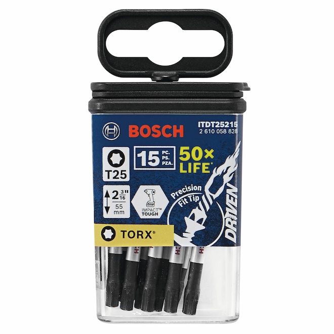 Bosch Steel Impact Driver T25 Torx Bits - 15 Pieces