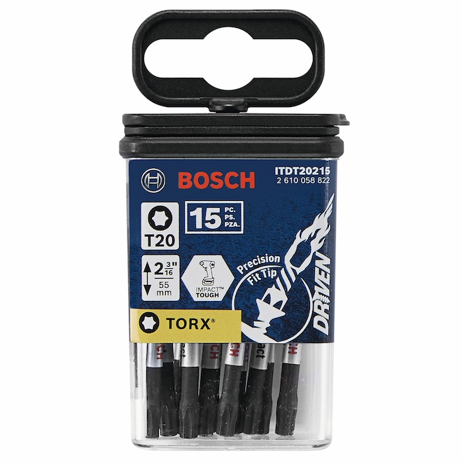 Bosch T20 Torx Impact Driver Bits 15 Pieces Steel Hex Shank