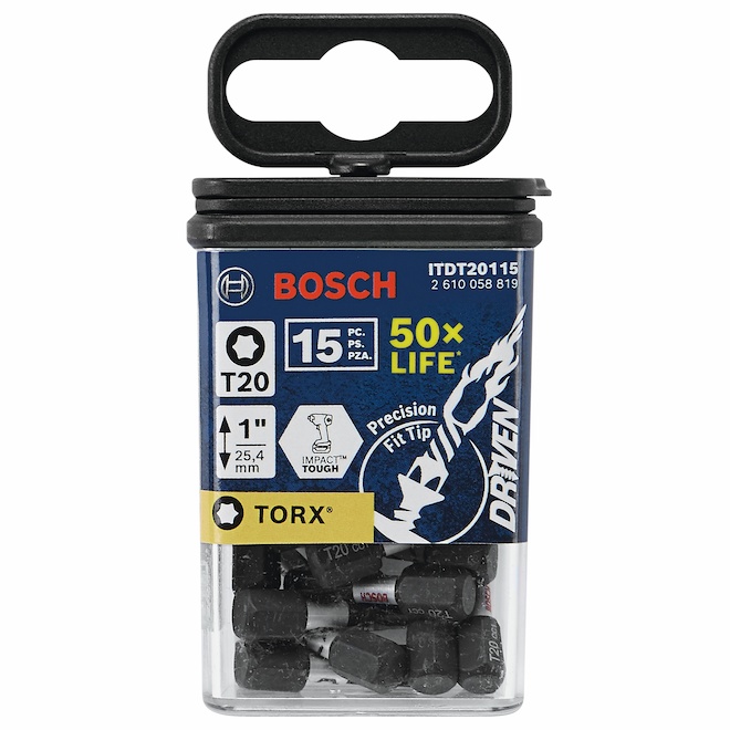 Bosch T20 Torx 1-in Impact Driver Bits - Steel - Hex Shank - 15 Pieces