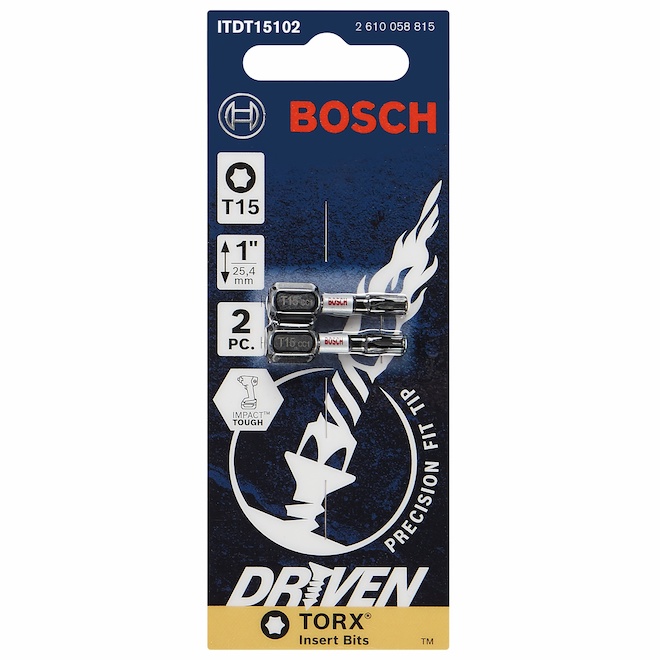 Bosch Steel 1-in T15 Impact Driver Bits - Hex Shank - 2 Pieces