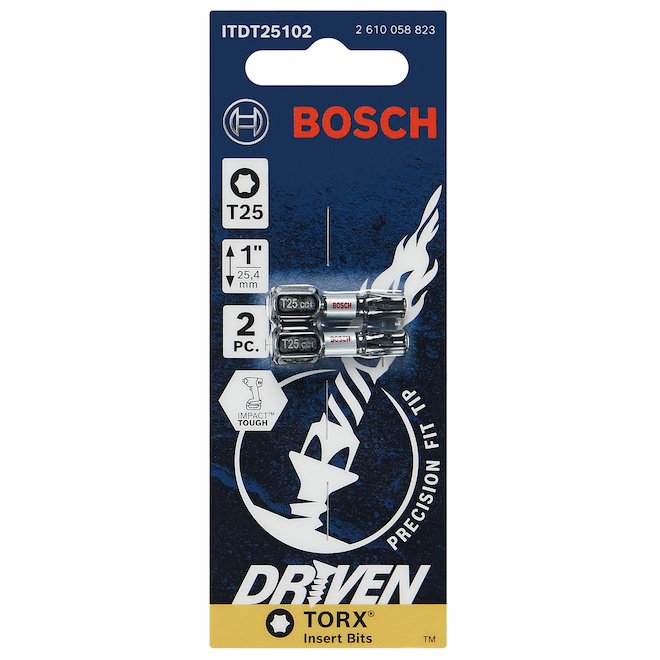 Bosch Steel 1-in T25 Impact Driver Bits, Hex Shank - 2 Pieces