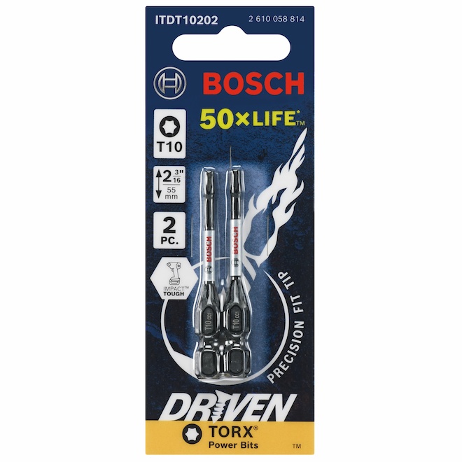 Bosch 2-in Impact Driver Steel Bits - T10 - Hex Shank - 2 PCS