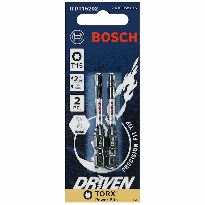 Bosch 2-in T15 Torx Impact Driver Bits - Steel - Hex Shank - 2 PCS