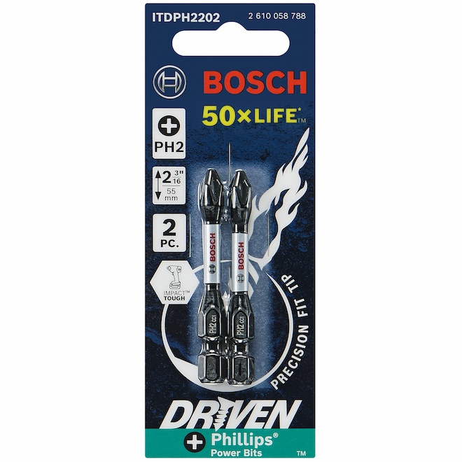 Bosch Impact Drill/Driver 2-in Steel #2 Phillips 2-Bit Set - Hex Shank