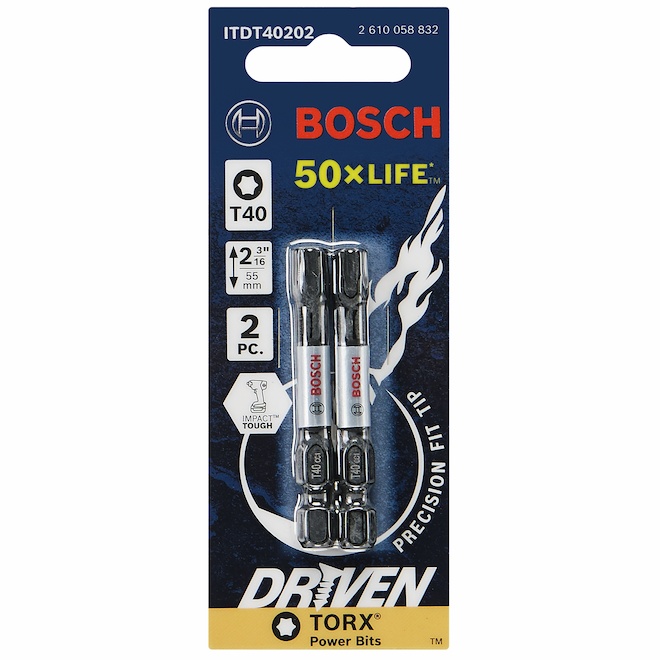 Bosch Impact Drill/Driver 2-in Steel Torx #40 Bit Set - Hex Shank - 2 Pieces