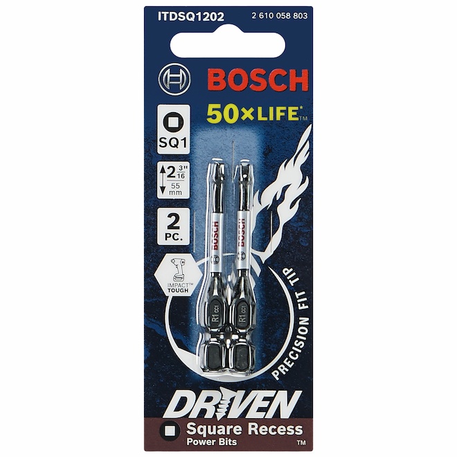 Bosch Impact Drill/Driver 2-in Steel #1 Square Bit Set - Hex Shank - 2 Pieces