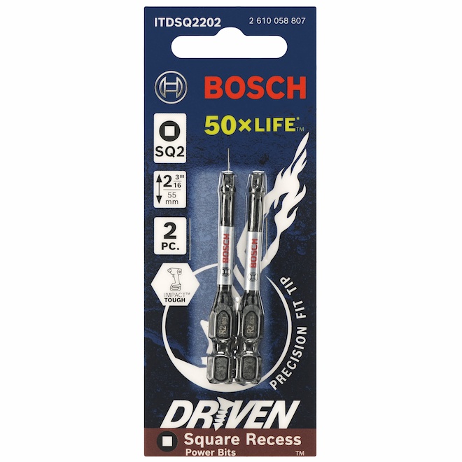 Bosch Impact Driver 2-in Steel #2 Square Bit Set - Hex Shank - 2 Bits