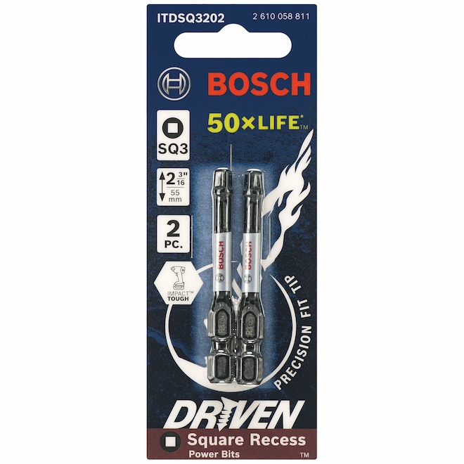 Bosch Impact Driver 2-in Steel #3 Square 2-Bit Set - Hex Shank