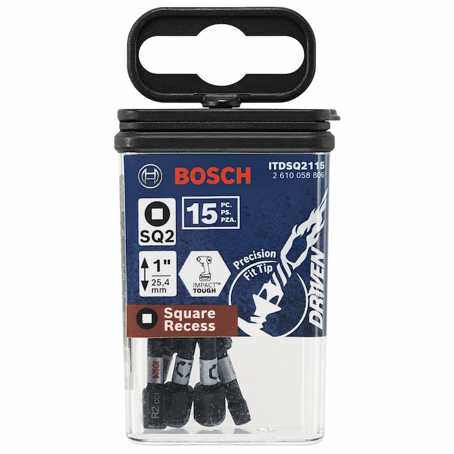 Bosch 15-Piece 1-in #2 Square Tipped Impact Driver Bit Set - Steel - Hex Shank
