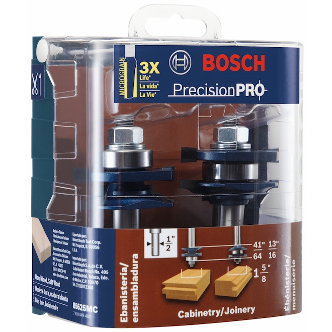 Jeu de fraises à doucine Bosch profil et contre-profil à pointe en carbure  3/4 po 2/pqt 85625MC
