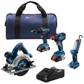 Bosch 18V 4-Tool Combo Kit with (1) CORE18V 4.0 Ah Battery and (1) 2.0 Ah SlimPack Battery