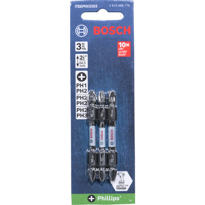 Bosch Impact Tough 3-Pack #1/2/3 2.5-in Hex Double Ended Driver Bits