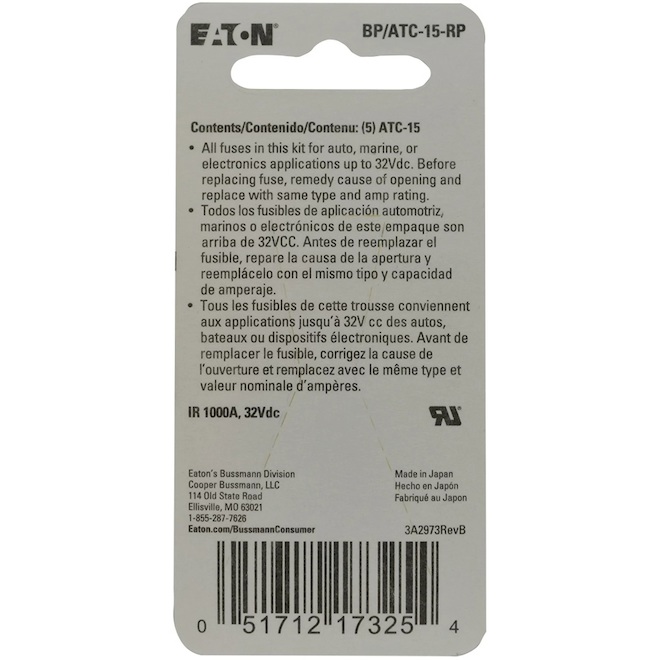 Cooper Bussmann 15-Amp Fast Acting Auto Fuse (5-Pack)