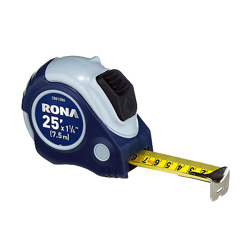 Ruban à mesurer autobloquant Rona, bleu et gris, plastique et caoutchouc,  25 pi x 1 1/4 po 99560