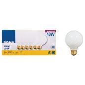Ampoule sphérique incandescente G25/40W, 6/pqt, blanc
