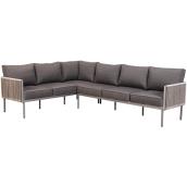 Allen + Roth Brokking Grey Wicker Outdoor Sectional with Steel Frame and Grey Cushions - 2-Piece
