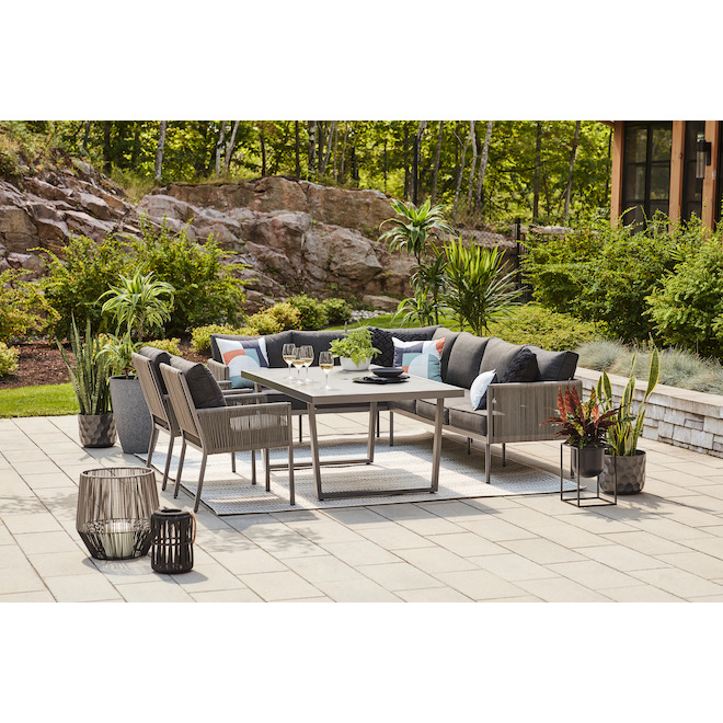 Allen + Roth Brokking 6-Seat Patio Sectional with Grey Cushions - Steel and Wicker
