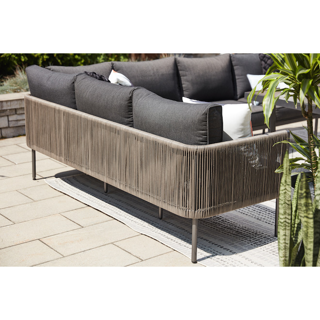 Allen + Roth Brokking 6-Seat Patio Sectional with Grey Cushions - Steel and Wicker