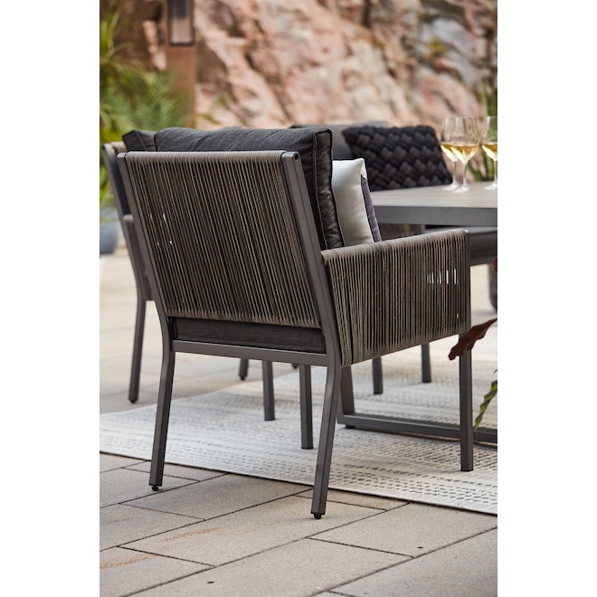 Allen + Roth Brokking Set of 2 Steel and Wicker Patio Chairs with Grey Cushions