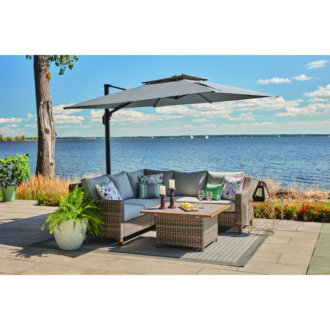 allen + roth Castlefield Brown Wicker Outdoor Sectional with Aluminum Frame and Grey Cushions - 3-Piece