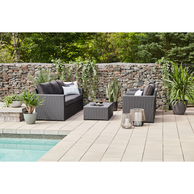 allen + roth Kelso Grey Resin Wicker Patio Conversation Set with Grey Olefin Cushions Included - 5-Piece