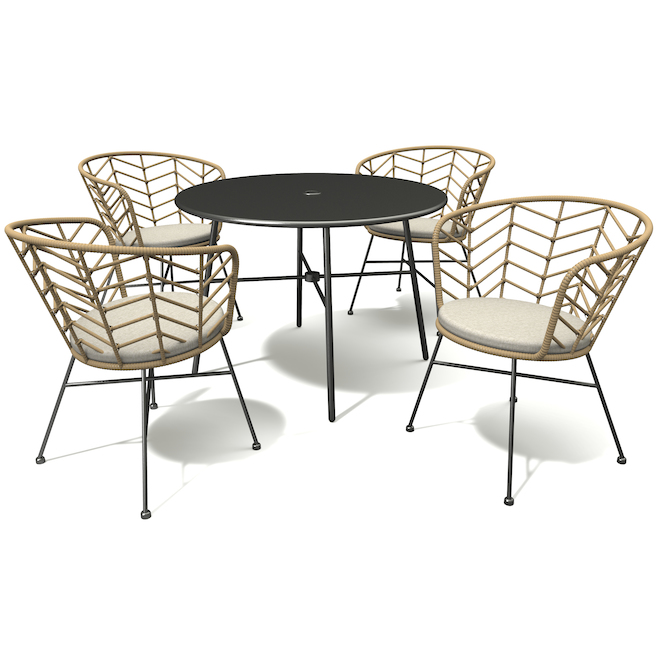 Allen Roth Victor 5 Piece Black And, Off White Modern Outdoor Dining Chairs
