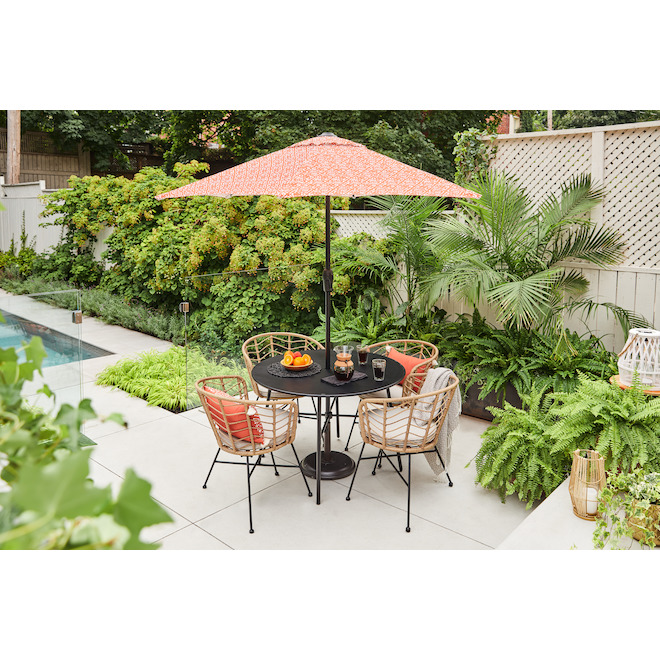 allen + roth Wanderlust 5-Piece Wicker Outdoor Dining Set with Black Steel Frame and Off-White Cushions