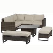 Allen + Roth Palmore Brown Wicker Patio Conversation Set Metal Frame Off-White Cushions Included - 4-Piece