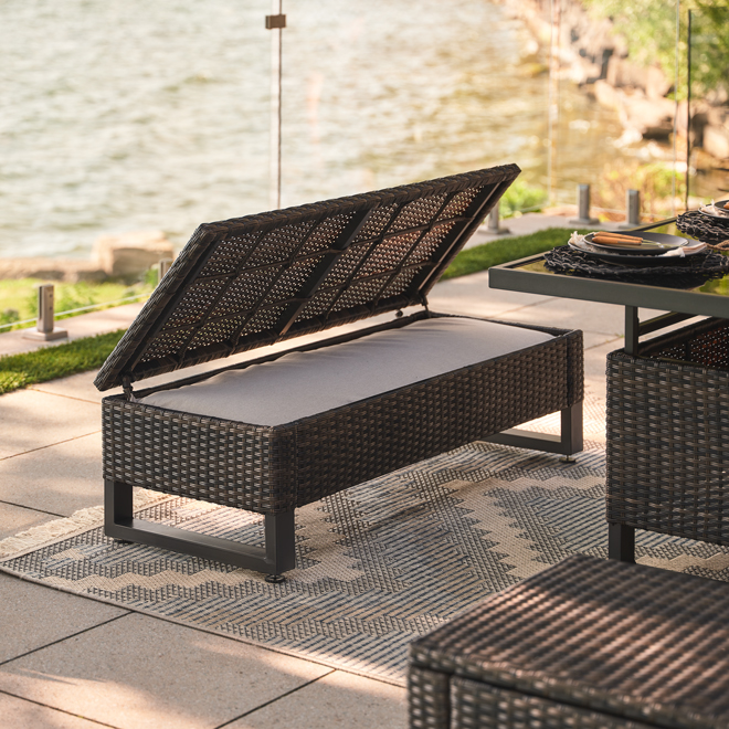 allen + roth Palmore Brown Wicker Patio Conversation Set with Metal Frame and Off-White Cushions Included - 4-Piece