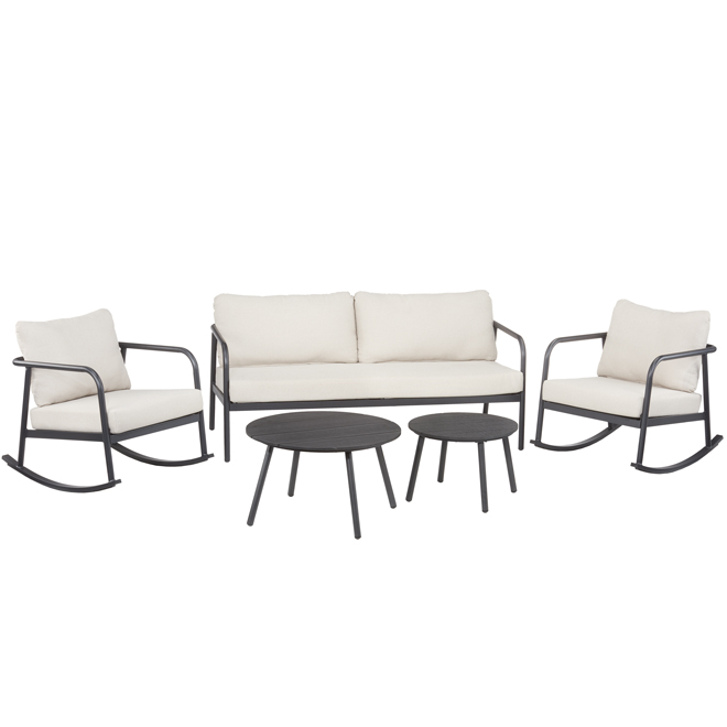 Allen + Roth Zuri 5-Piece Metal Frame Patio Conversation Set with Grey Cushions Included