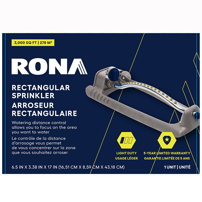 RONA Rectangular Sprinkler with Setting Dial and Swivel Coupling - Grey