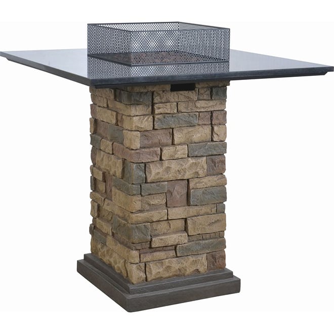 30,000 BTU Propane Gas Fire Pit Table – PHI VILLA, Brown Stone Look, Includes Cover & Lava Rocks