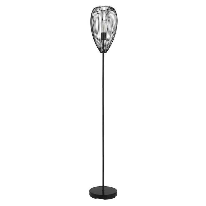 Lampe sur pied Clevedon Eglo avec abat-jour de style cage, métal, noir