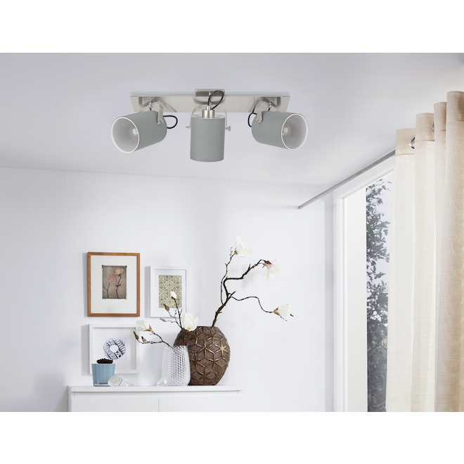 EGLO Villabate Track Light 3L Matte Nickel with Grey Fabric Shade 25.5-in