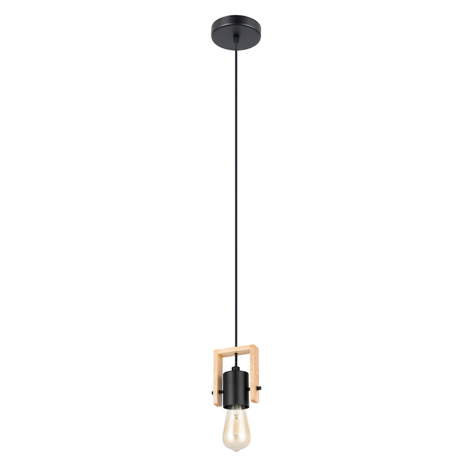 Luminaire suspendu au fini noir orné de bois Eglo, 60 W, 1 ampoule