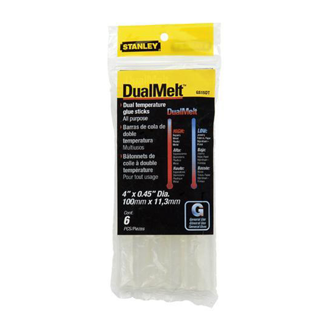 Stanley Dual Melt Hot Glue Sticks - Heat Sensitive - All-Purpose - 6 Per Pack - 4-in L x 0.45-in dia