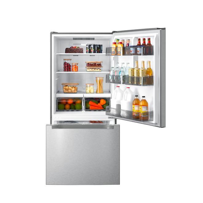 Midea 30-in Bottom Freezer Refrigerator - 18.7-cu. ft. - Stainless Steel - LED Lighting