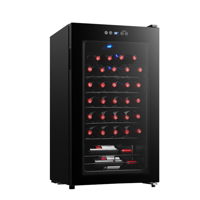 Midea 34-Bottle Wine Cooler with LED 3.4-cu.ft. Black