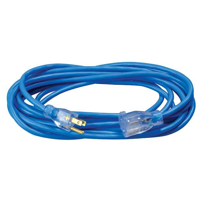 Rallonge électrique Coldflex Southwire pour l'extérieur 25 pi avec lumière, bleu